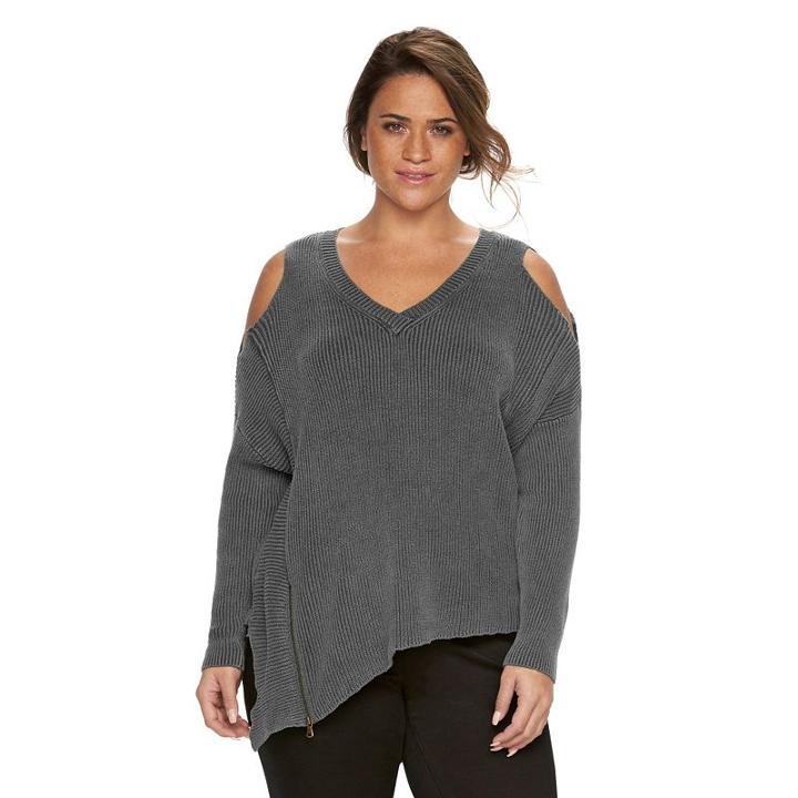 Plus Size Rock & Republic&reg; Cold-shoulder Ribbed Sweater, Women's, Size: 0x, Dark Blue
