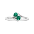 Sterling Silver Lab Created Emerald Two Stone & Diamond Accent Bypass Ring, Women's, Size: 5, Green
