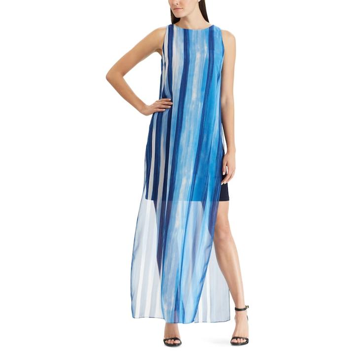 Women's Chaps Georgette Overlay Full-length Dress, Size: 4, Blue