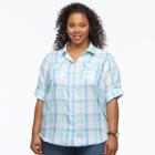 Plus Size Croft & Barrow&reg; Roll-tab Shirt, Women's, Size: 1xl, Turquoise/blue (turq/aqua)