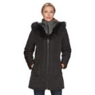 Women's Kc Collections Hooded Wool Blend Puffer Jacket, Size: Small, Black