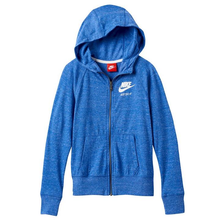 Nike, Girls 7-16 Just Do It Marled Nep Raglan Zip-up Hoodie, Girl's, Size: Medium, Blue Other