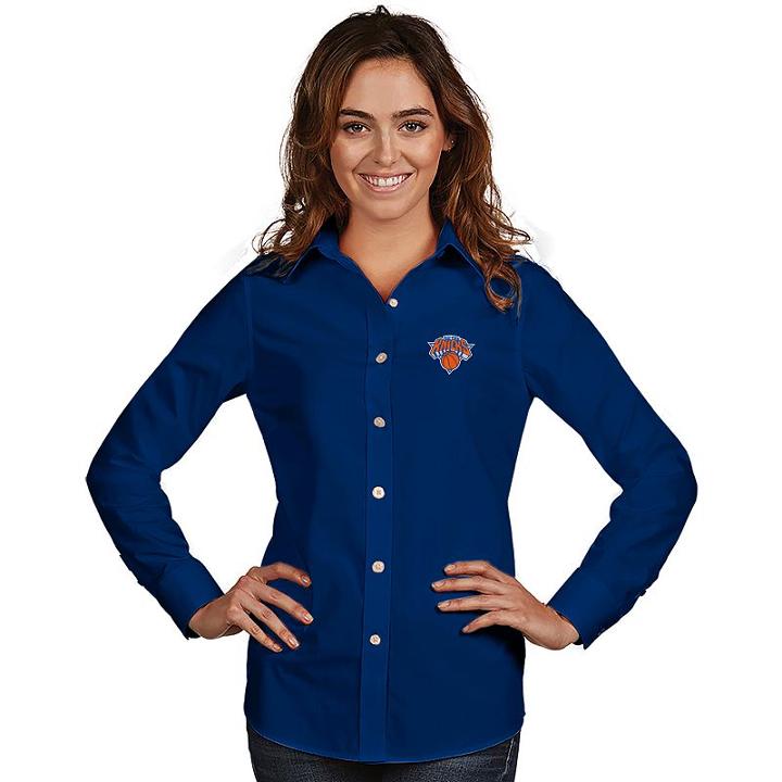 Women's Antigua New York Knicks Dynasty Button-down Shirt, Size: Medium, Dark Blue