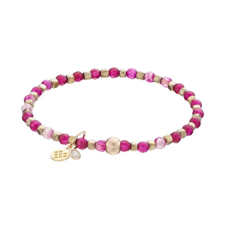Tfs Jewelry 14k Gold Over Silver Fuchsia Agate Bead Stretch Bracelet, Women's, Size: 7, Pink