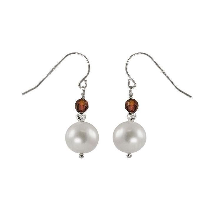 Sterling Silver Freshwater Cultured Pearl And Garnet Bead Drop Earrings, Women's, Red