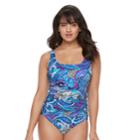 Women's Trimshaper Phoebe Tummy Slimming Ruched Lace-up Swimsuit, Size: 6, Purple Paisley