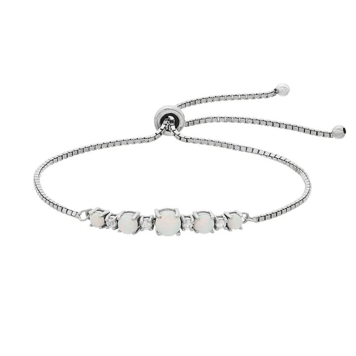Sterling Silver Simulated Opal 5-stone Bolo Bracelet, Women's, White