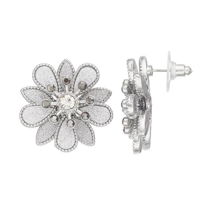 Glittery Flower Nickel Free Drop Earrings, Women's, Silver
