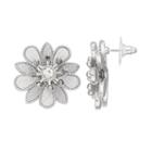 Glittery Flower Nickel Free Drop Earrings, Women's, Silver
