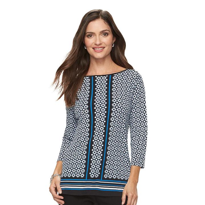 Petite Croft & Barrow&reg; Print Button-detail Top, Women's, Size: L Petite, Blue