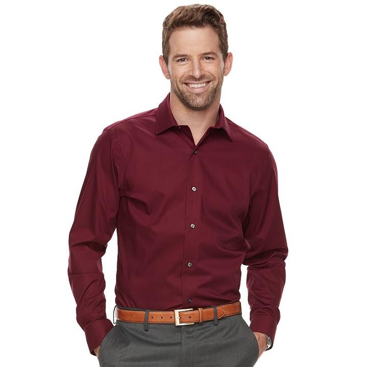 Men's Marc Anthony Slim-fit Non-iron Stretch Dress Shirt, Size: 16.5-34/35, Dark Red