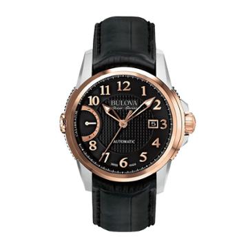 Bulova Men's Accu Swiss Automatic Leather Watch - 65b154, Black