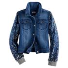 Girls Plus Size So&reg; Sequin Sleeve Denim Jacket, Size: 18 1/2, Med Blue