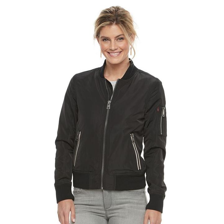 Women's Levi's Zip-front Bomber Jacket, Size: Small, Black