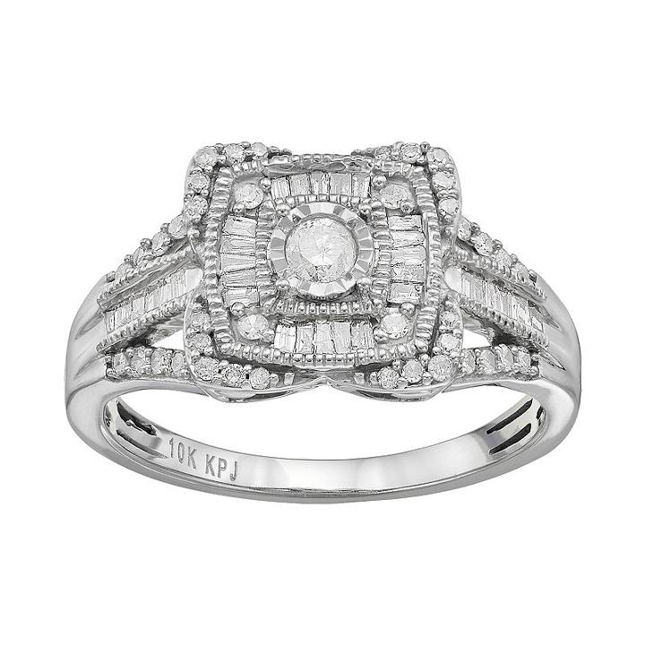 1/2 Carat T.w. Diamond 10k White Gold Halo Ring, Women's, Size: 8