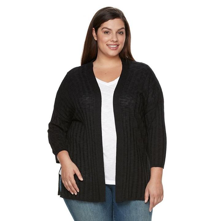 Plus Size Croft & Barrow&reg; Ribbed Drop-shoulder Cardigan, Women's, Size: 0x/1x, Black