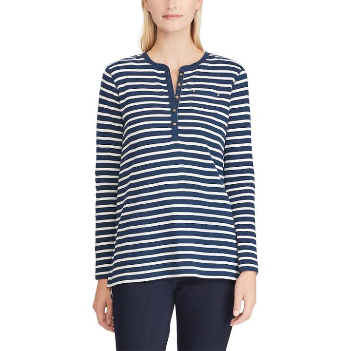 Women's Chaps Striped Henley Top, Size: Xxl, Blue