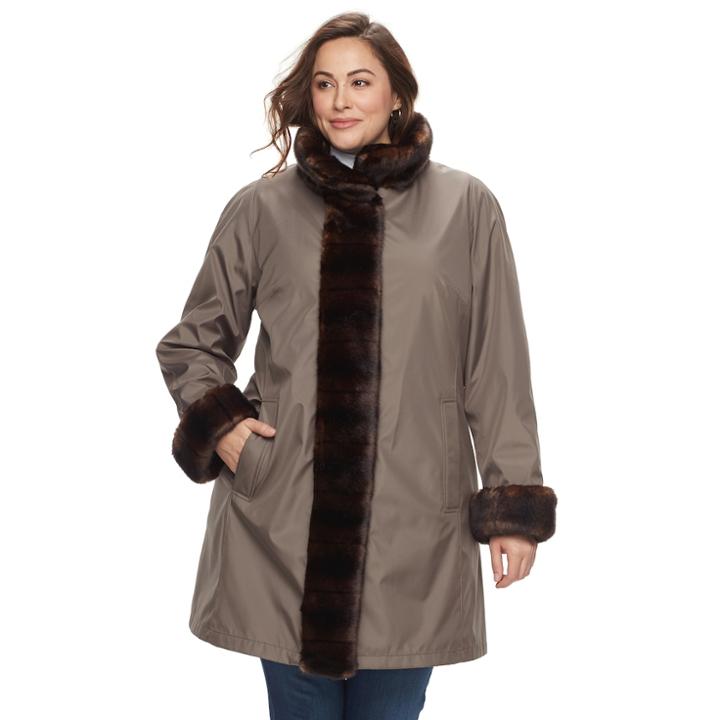 Plus Size Gallery Faux-fur Trim Jacket, Women's, Size: 2xl, Brown