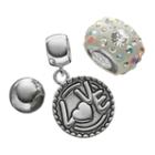 Individuality Beads Crystal Sterling Silver Bead & Love Disc Charm Set, Women's, Grey