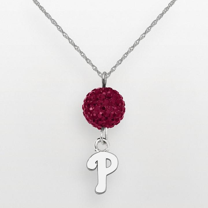 Logoart Philadelphia Phillies Sterling Silver Crystal Logo Pendant, Women's, Size: 18, Red