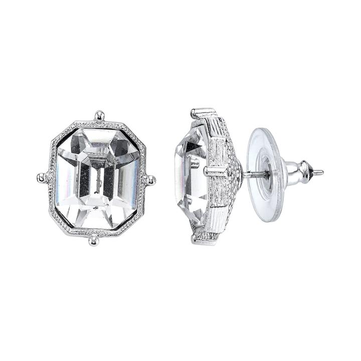 1928 Emerald-cut Crystal Stud Earrings, Women's, White
