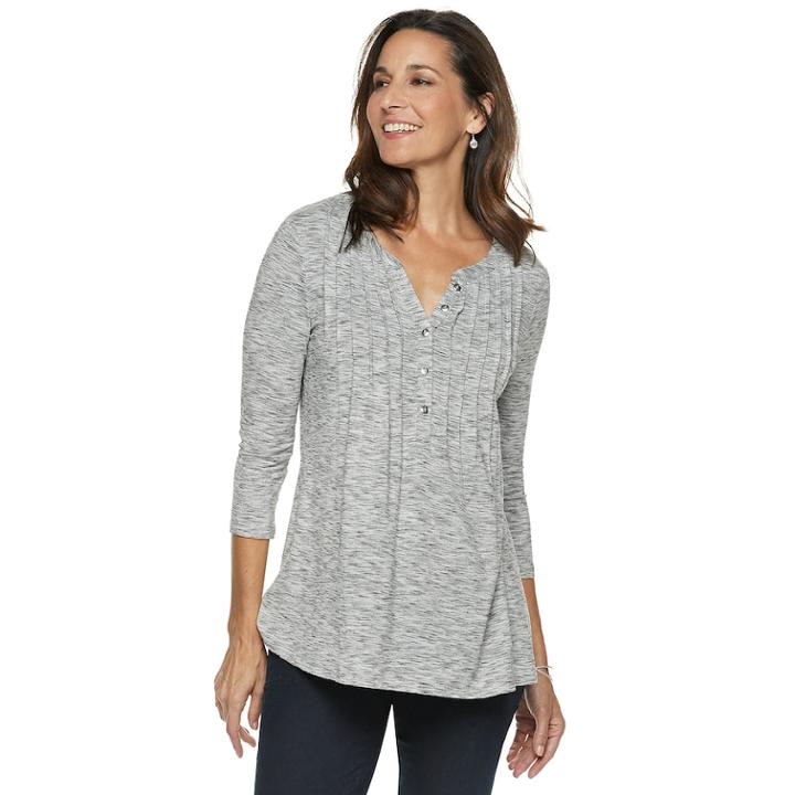 Women's Croft & Barrow&reg; Pleated Henley Top, Size: Large, Light Grey