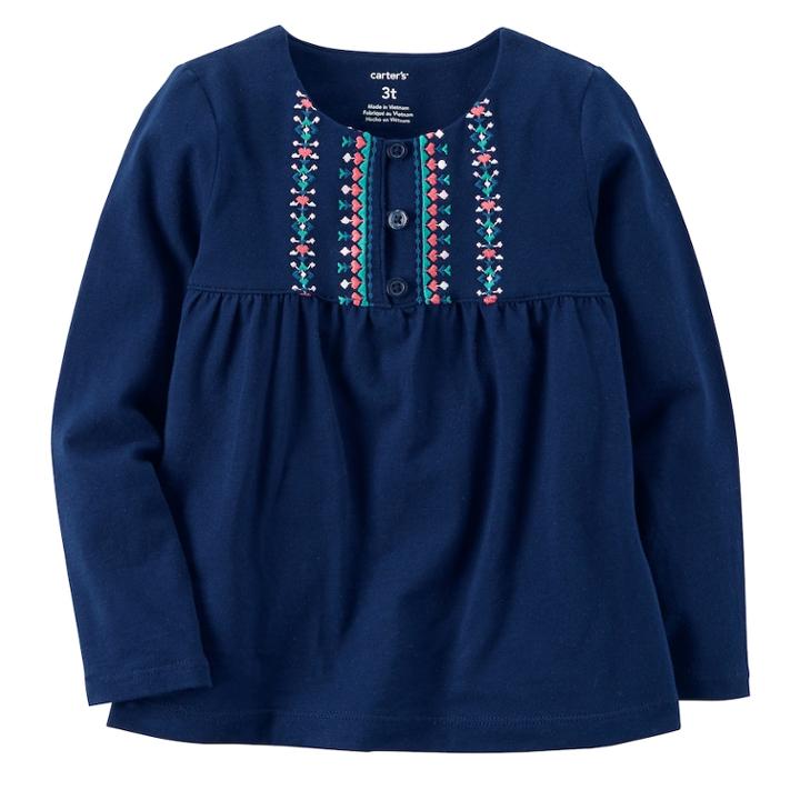 Girls 4-8 Carter's Embroidered Babydoll Top, Size: 6x, Blue