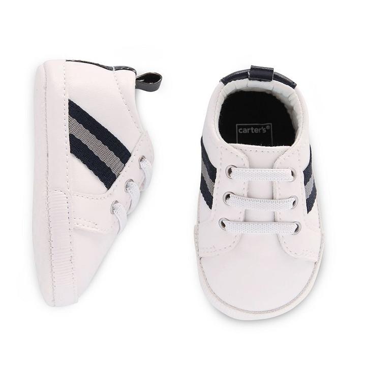 Baby Boy Carter's Slip-on Stripe Crib Shoes, Size: 0-3 Months, White