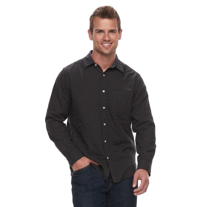Men's Sonoma Goods For Life&trade; Modern-fit Long Sleeve Double Weave Button-down Shirt, Size: Medium, Dark Grey