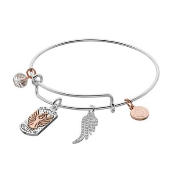 Love This Life Two Tone Watch Over Me Angel Charm Bangle Bracelet, Women's, Silver