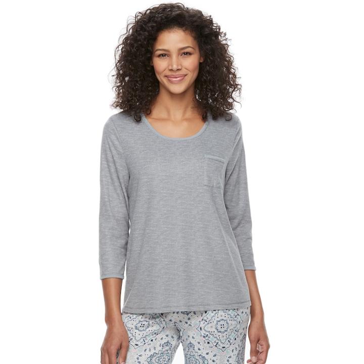 Women's Croft & Barrow&reg; Pajamas: Crewneck Tee, Size: Medium, Grey