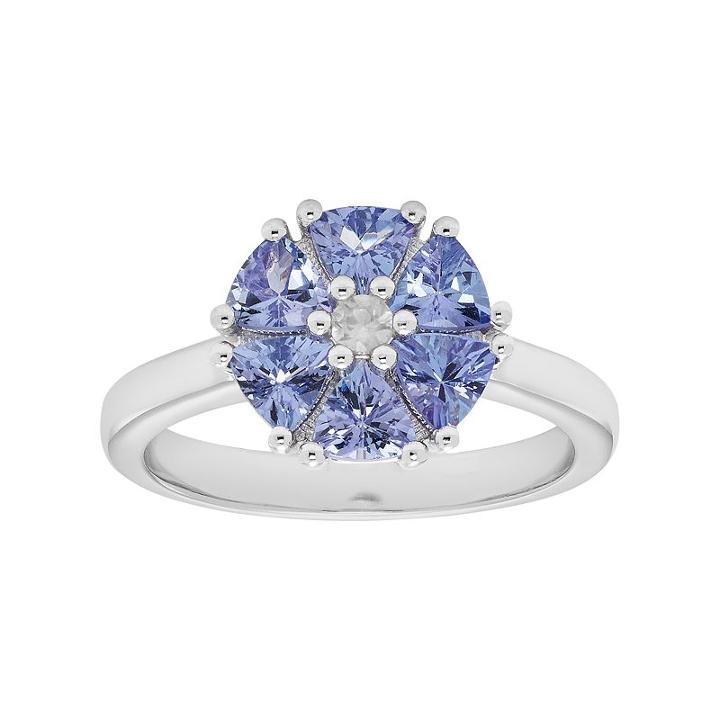 Sterling Silver Tanzanite & White Zircon Flower Ring, Women's, Size: 8, Blue