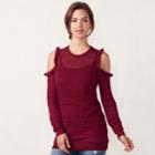 Women's Lc Lauren Conrad Pointelle Cold-shoulder Crewneck Sweater, Size: Small, Red