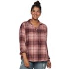 Juniors' Plus Size Mudd&reg; Plaid Lace-up Flannel Shirt, Teens, Size: 1xl, Med Pink
