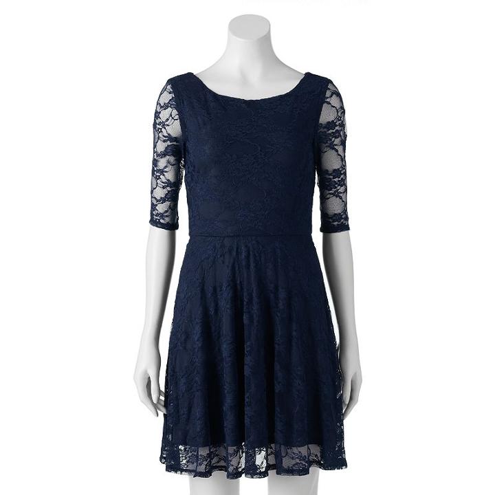 Wrapper, Juniors' Floral Lace Skater Dress, Girl's, Size: Xl, Blue (navy)