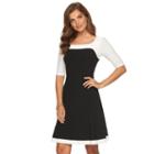 Women's Chaps Squareneck Colorblock Fit & Flare Dress, Size: Small, Black