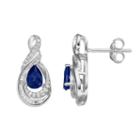 10k White Gold 1/4 Carat T.w. Diamond & Sapphire Twist Teardrop Earrings, Women's, Blue
