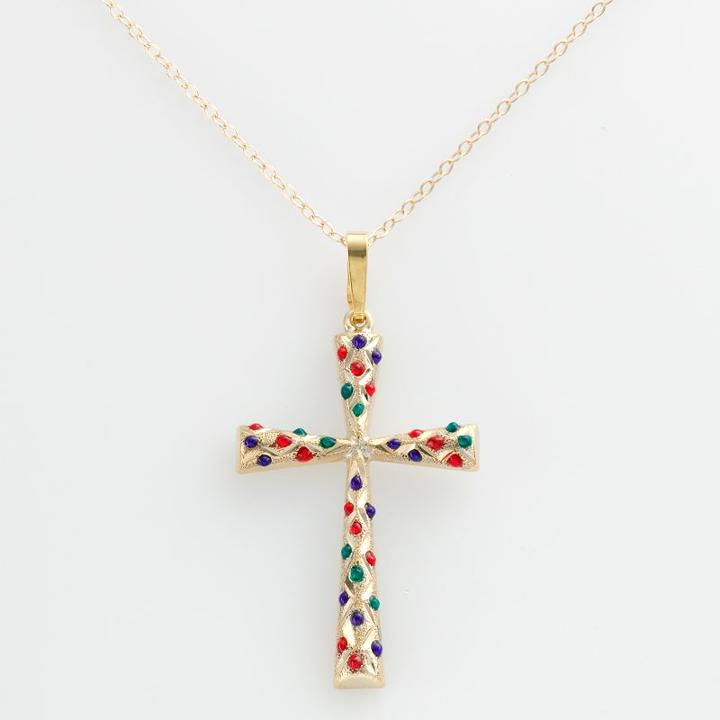 14k Gold-bonded Sterling Silver Beaded Cross Pendant, Women's, Yellow