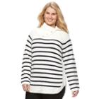Plus Size Croft & Barrow&reg; Striped Cowlneck Sweater, Women's, Size: 3xl, White