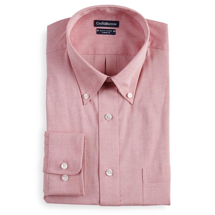 Men's Croft & Barrow&reg; Classic-fit Easy Care Button-down Collar Dress Shirt, Size: 17.5-34/35, Red
