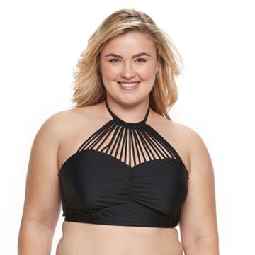 Juniors' Plus Size Island Soul Strappy High-neck Halter Bikini Top, Women's, Size: 1xl, Black