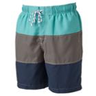Men's Croft & Barrow&reg; Colorblock Microfiber Swim Trunks, Size: Small, Turquoise/blue (turq/aqua)