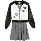 Girls 7-16 & Plus Size Speechless Patch Applique Bomber Jacket & Striped Skater Dress Set, Size: 8, Grey (charcoal)