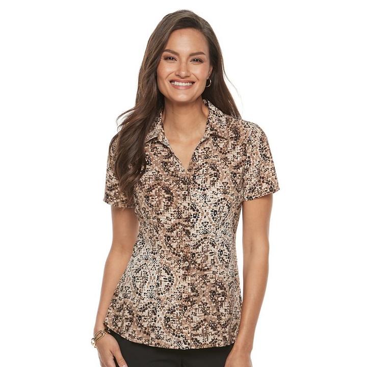 Women's Dana Buchman Release-pleat Blouse, Size: Medium, Med Beige