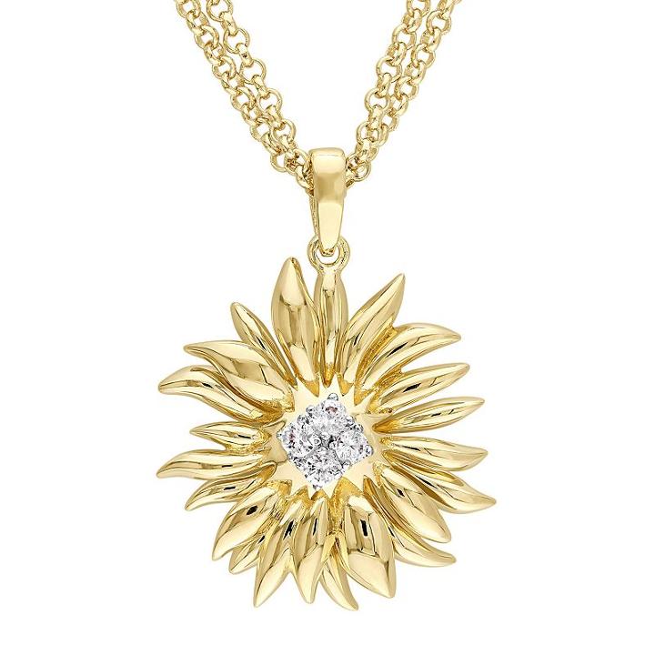 V19.69 Italia 18k Gold Over Silver White Sapphire Sunflower Pendant, Women's, Size: 16