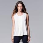 Women's Simply Vera Vera Wang Pleated Tank, Size: Xl, White Oth
