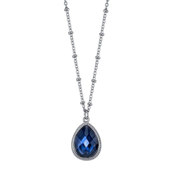 1928 Faceted Teardrop Pendant Necklace, Women's, Size: 16, Blue