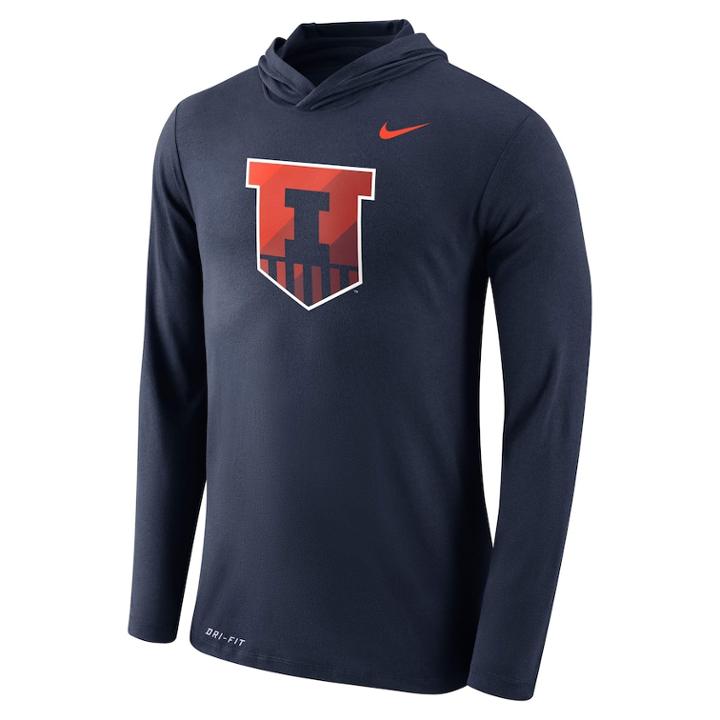 Men's Nike Illinois Fighting Illini Dri-fit Hooded Tee, Size: Xl, Blue (navy)
