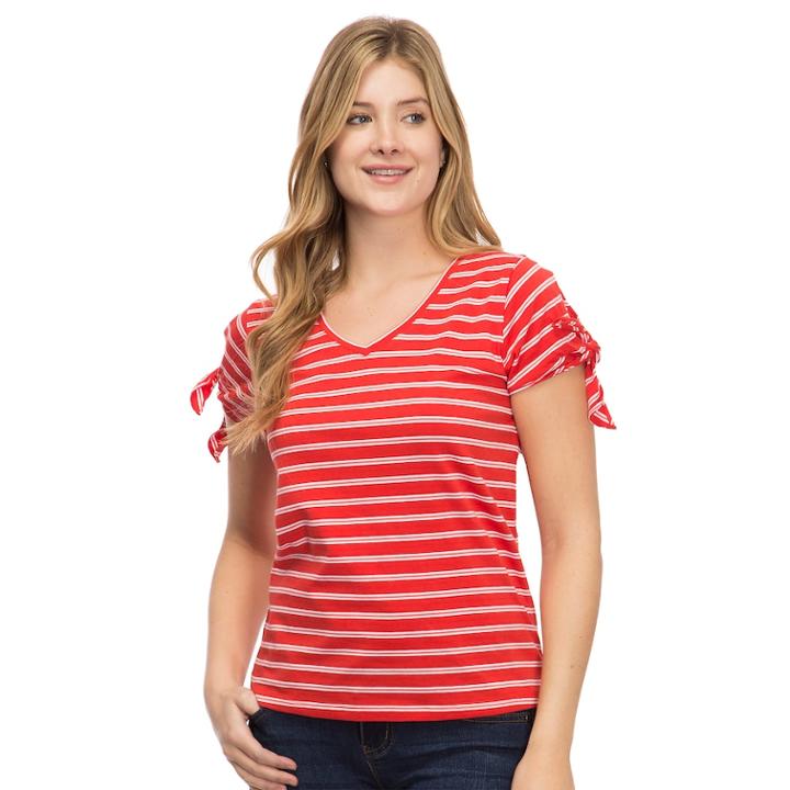 Women's Izod Striped Tie-sleeve Tee, Size: Xl, Red Stripe