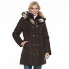 Women's Kc Collections Faux Fur Trim Double Breasted Puffer Coat, Size: Small, Brown